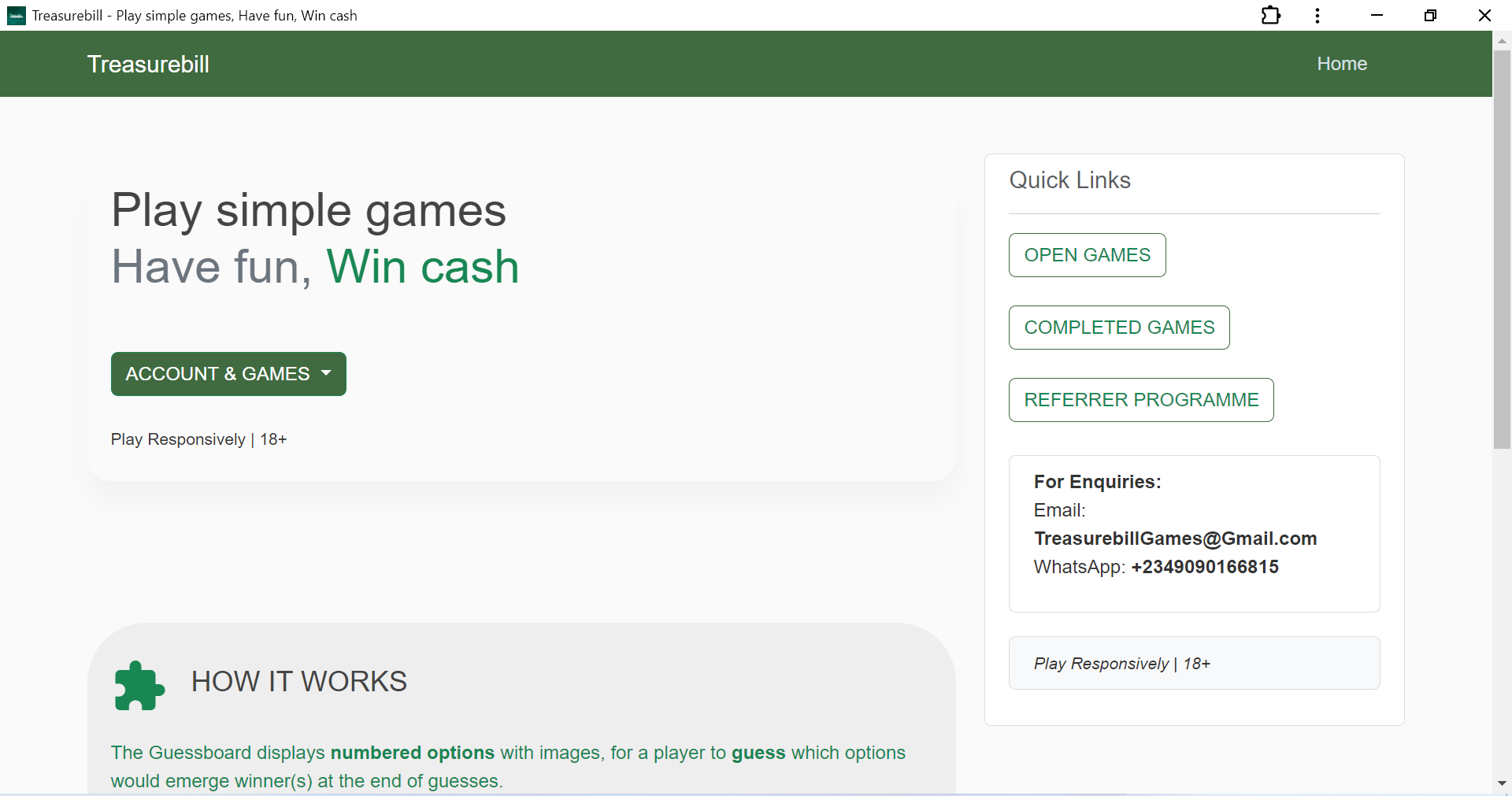 Screenshot of Treasurebill homepage